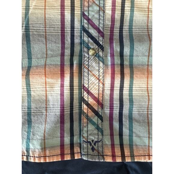 Wrangler® Blue Pink Plaid Short Sleeve Pearl Snap Shirt Size XL - Picture 4 of 9
